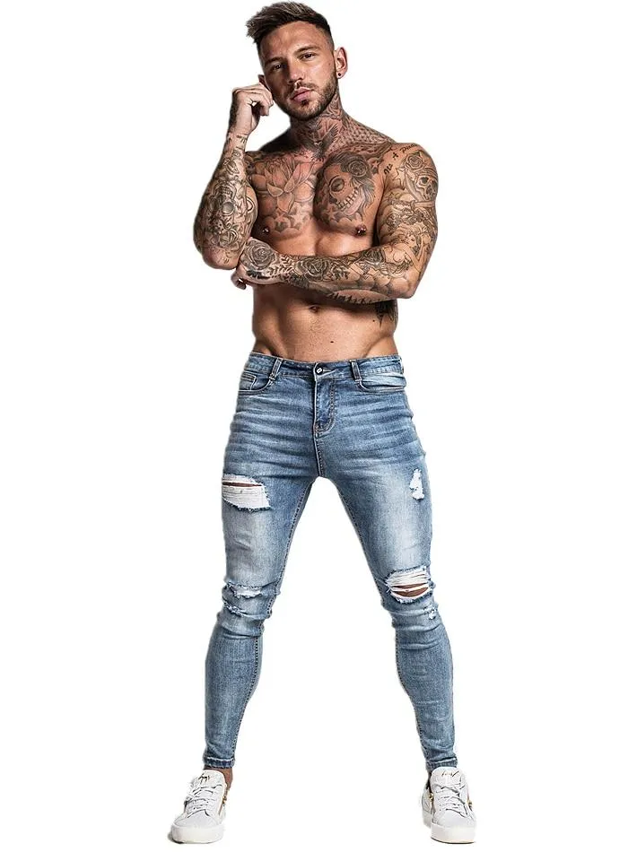 3745 Faded Blue Ripped Distressed Skinny Jeans