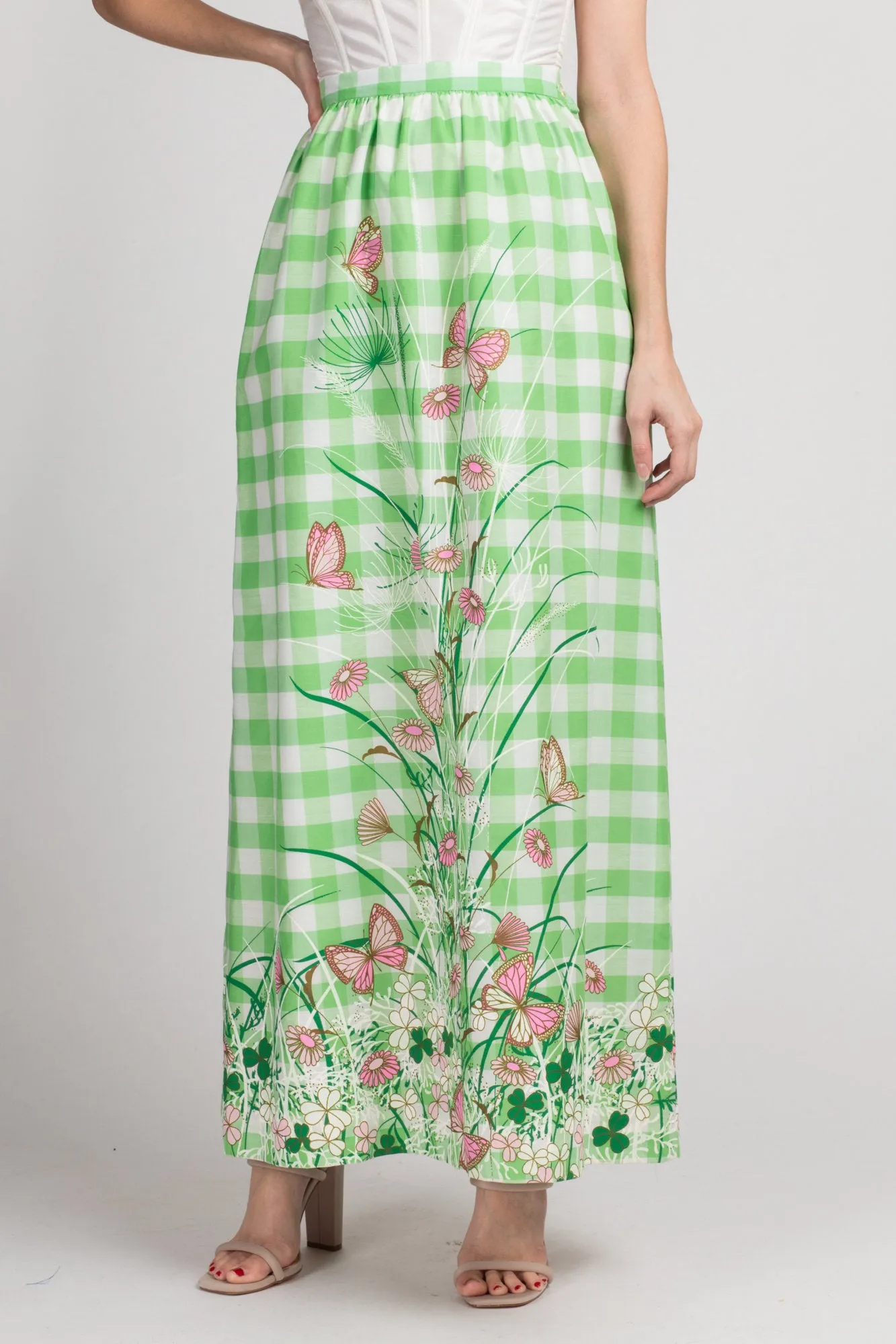 60s 70s Miss Shaheen Butterfly Floral Maxi Skirt - Small