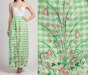 60s 70s Miss Shaheen Butterfly Floral Maxi Skirt - Small