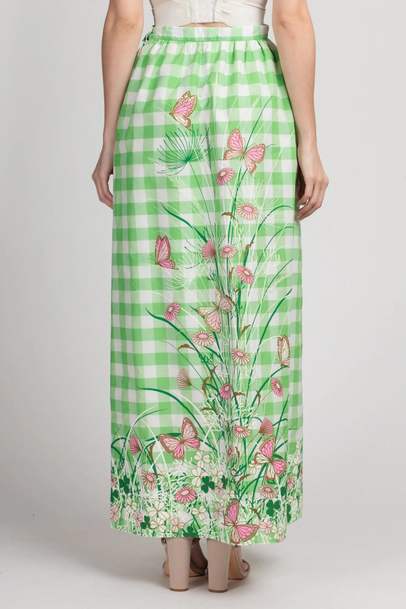 60s 70s Miss Shaheen Butterfly Floral Maxi Skirt - Small