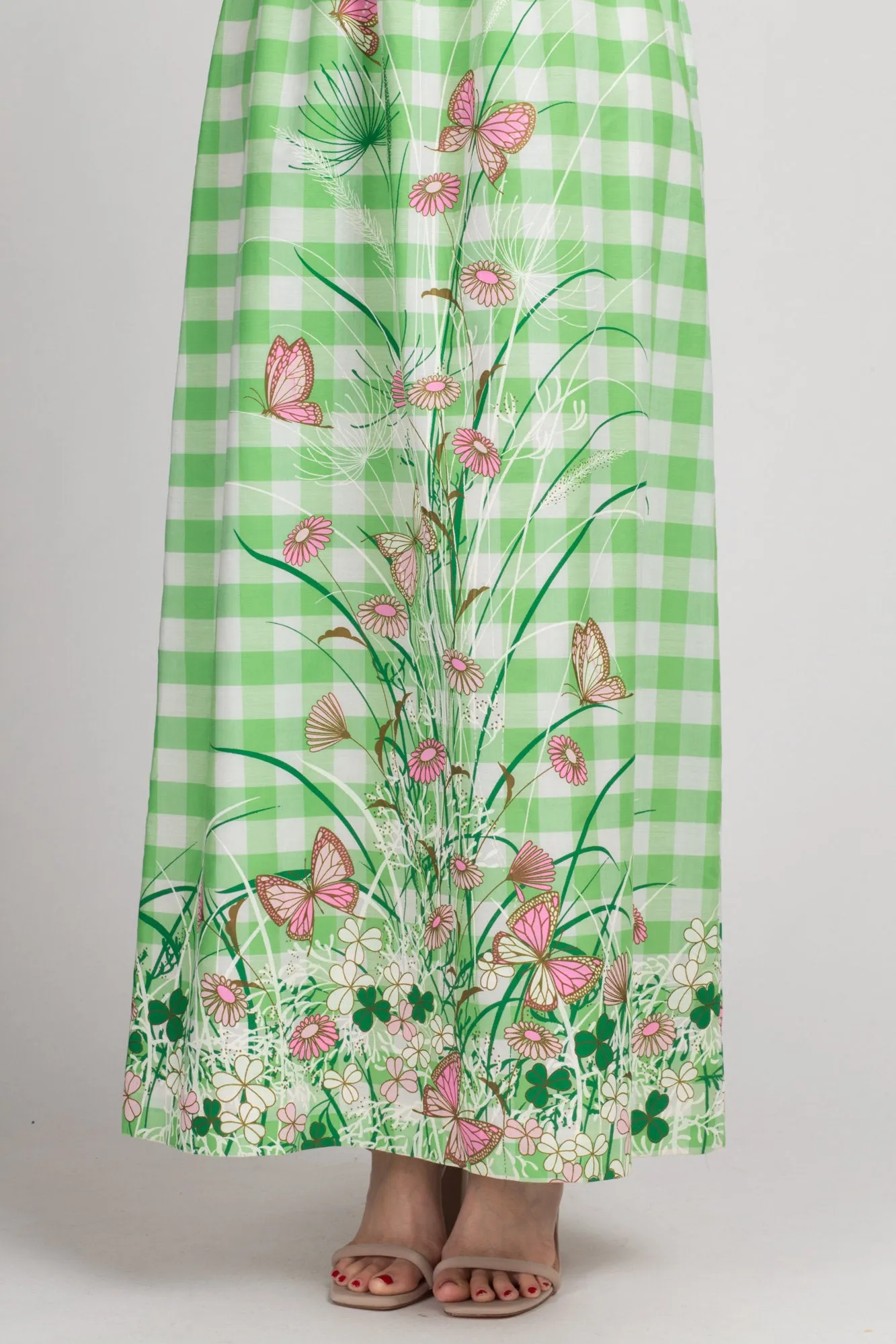 60s 70s Miss Shaheen Butterfly Floral Maxi Skirt - Small