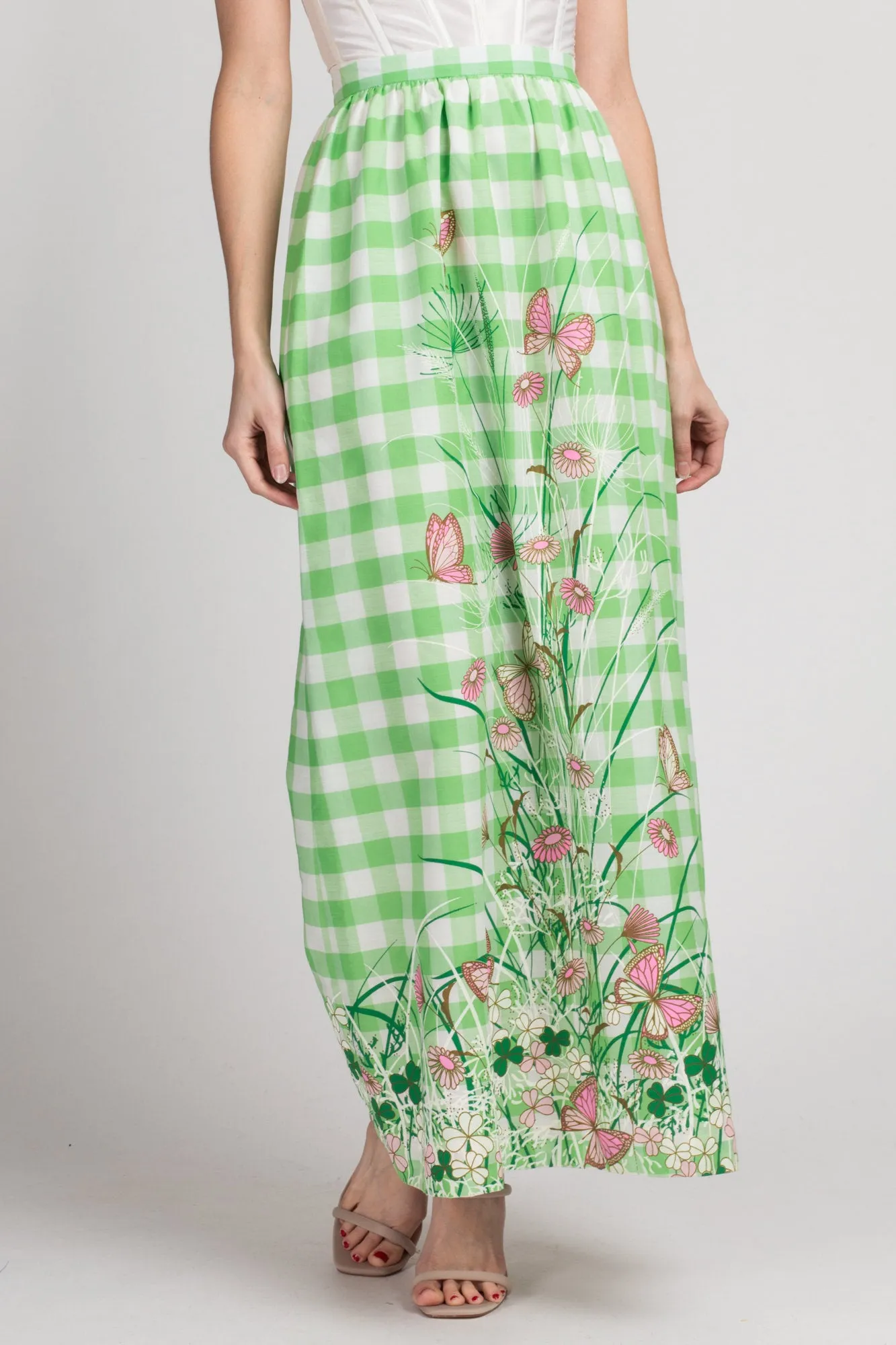 60s 70s Miss Shaheen Butterfly Floral Maxi Skirt - Small