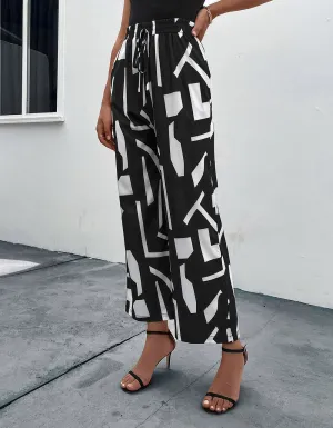 All Over Printed High Waist Straight Pants