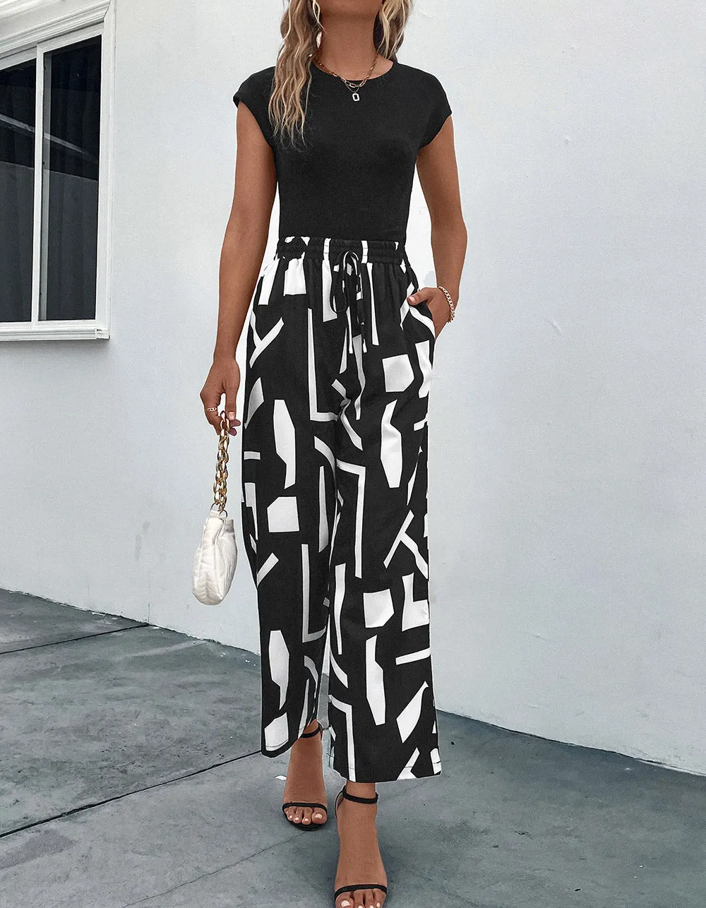All Over Printed High Waist Straight Pants