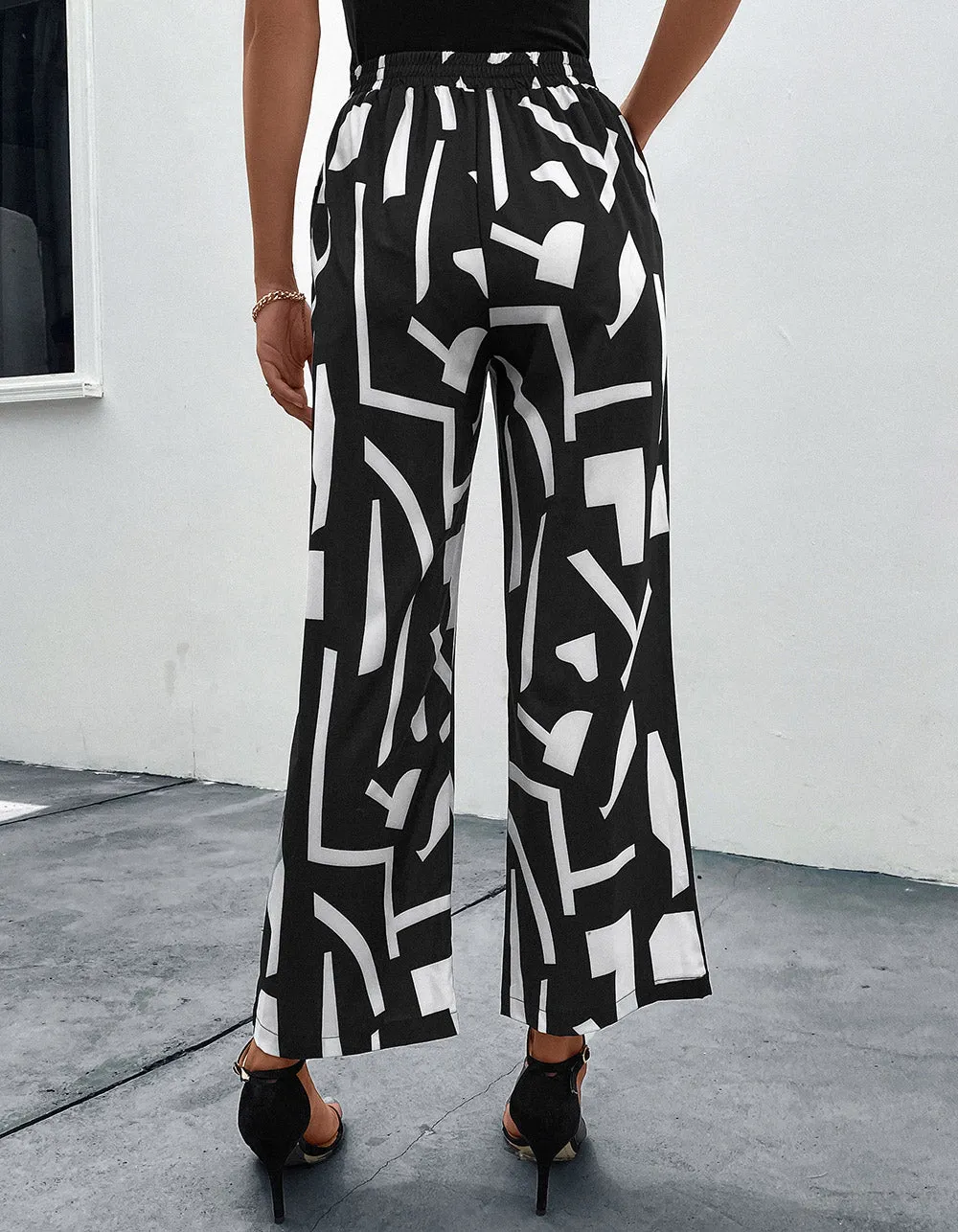 All Over Printed High Waist Straight Pants
