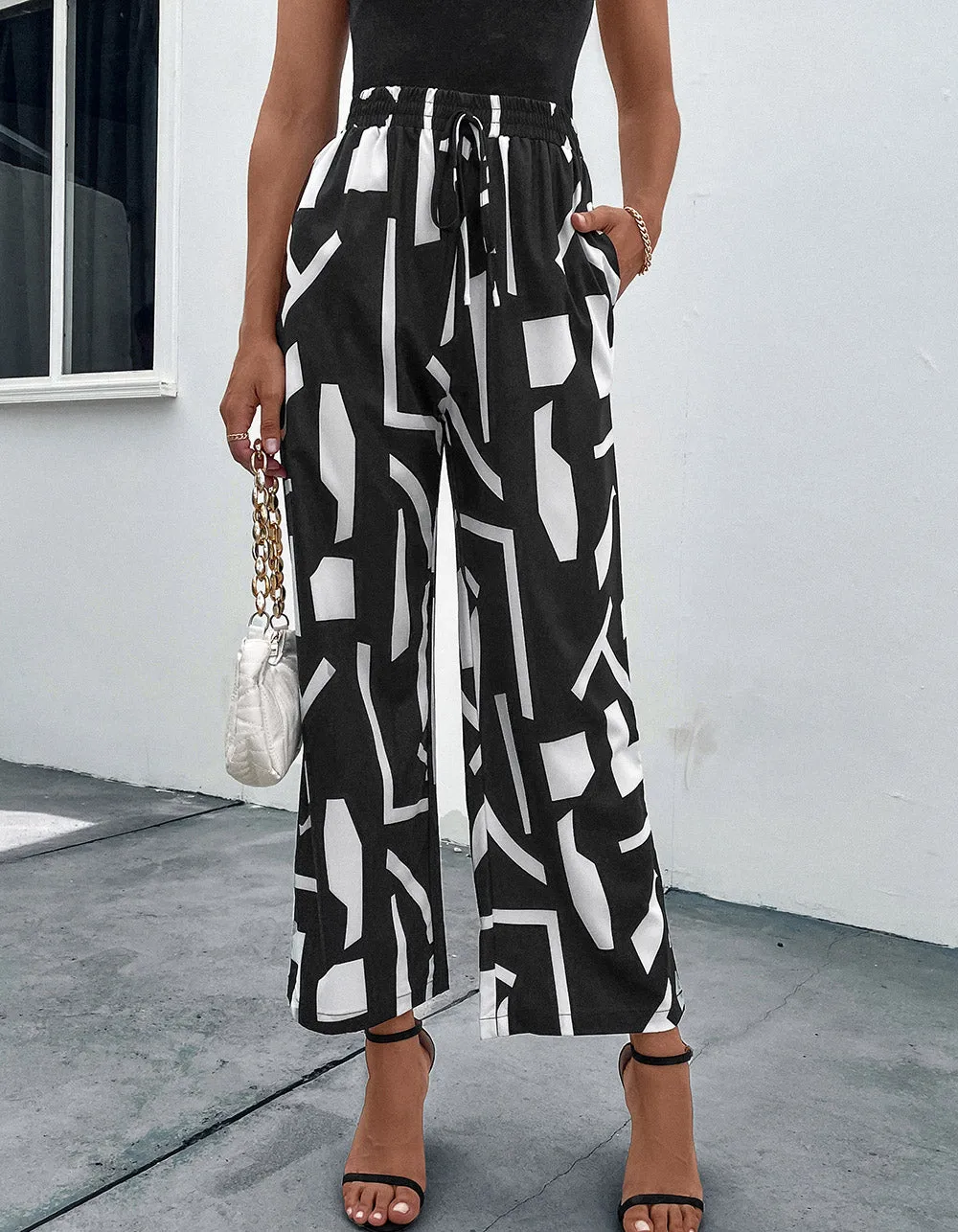 All Over Printed High Waist Straight Pants