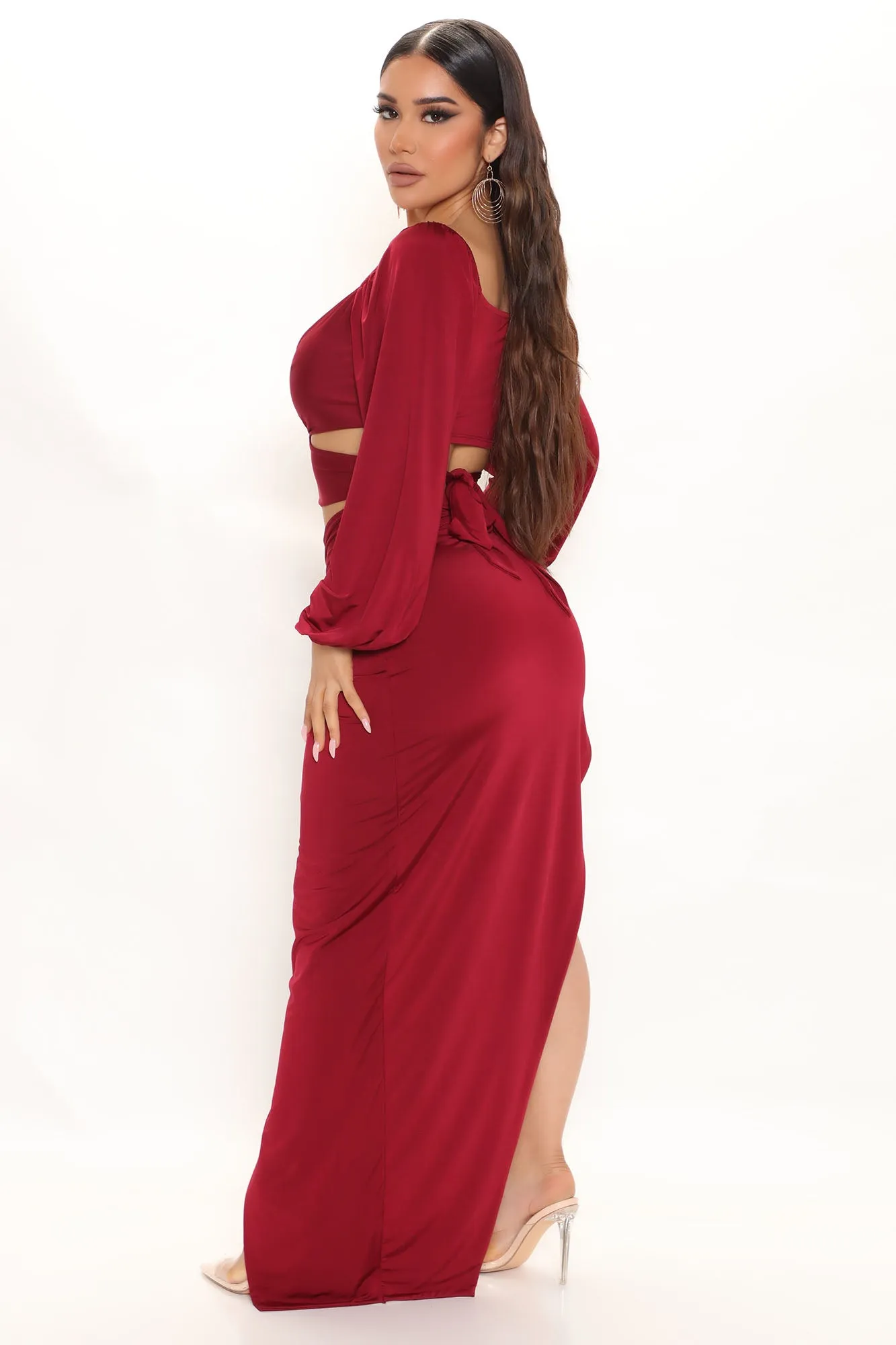 All The Attention Maxi Skirt Set - Burgundy