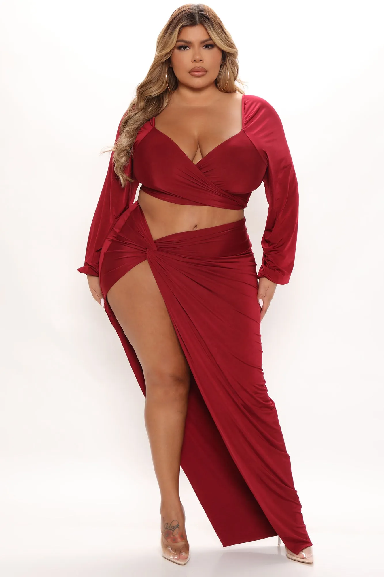 All The Attention Maxi Skirt Set - Burgundy