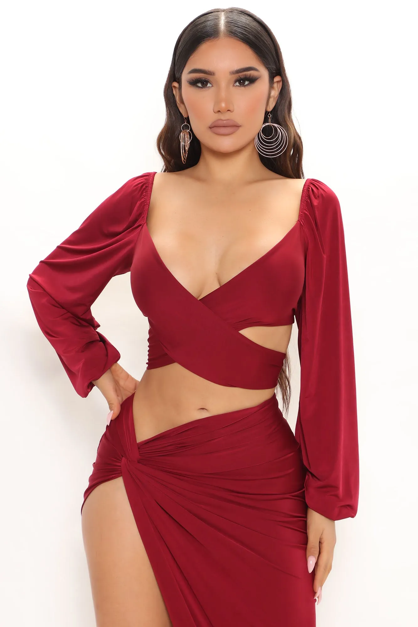 All The Attention Maxi Skirt Set - Burgundy