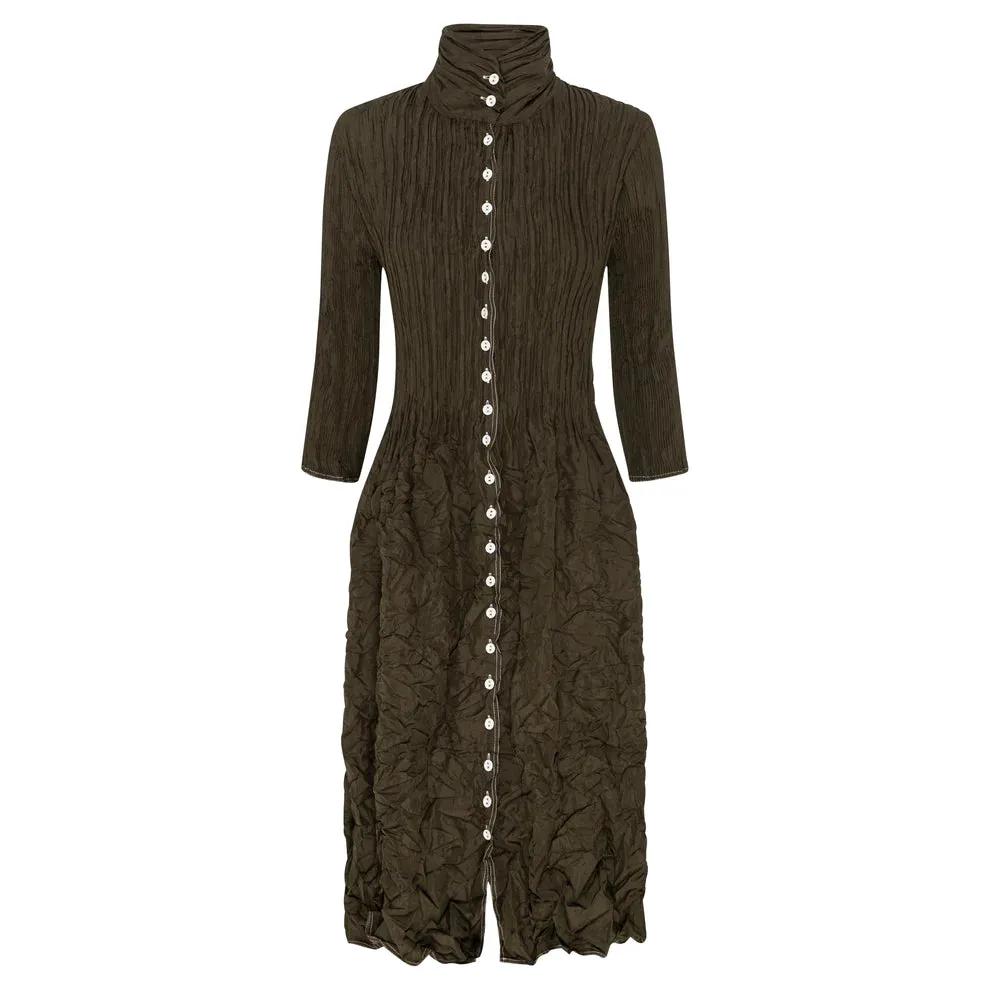 Alquema Olive Contrast Nehru Coat Dress
