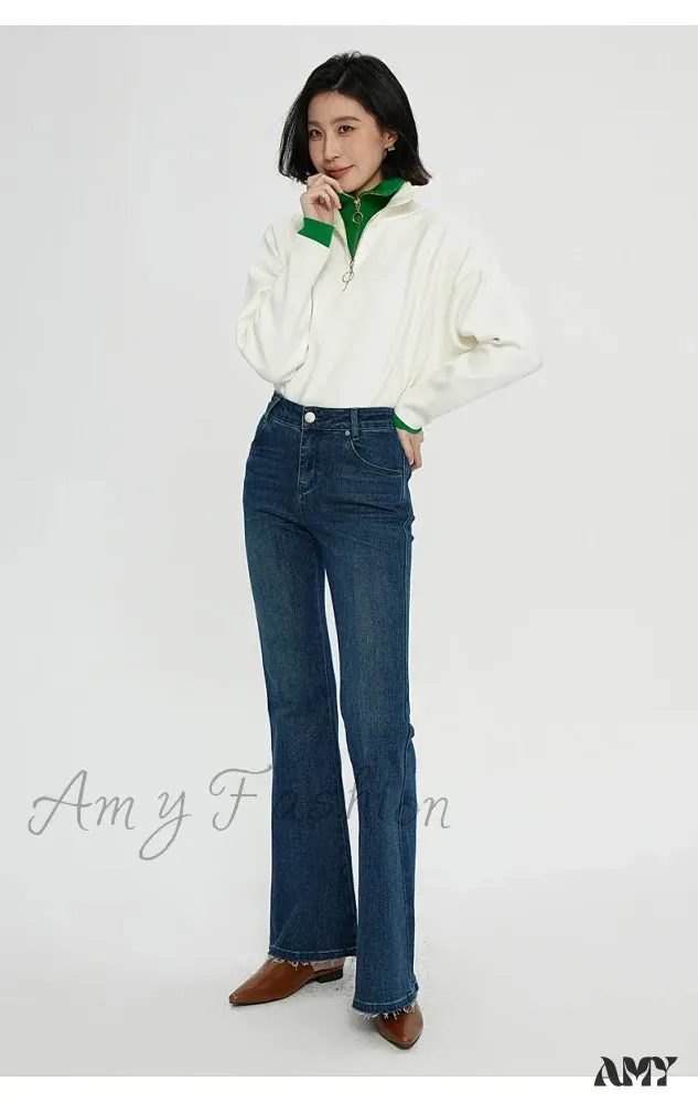 Amy Fashion - Stretch Flare High Waist Slim Flare Ladies Casual Streetwear Denim Jean