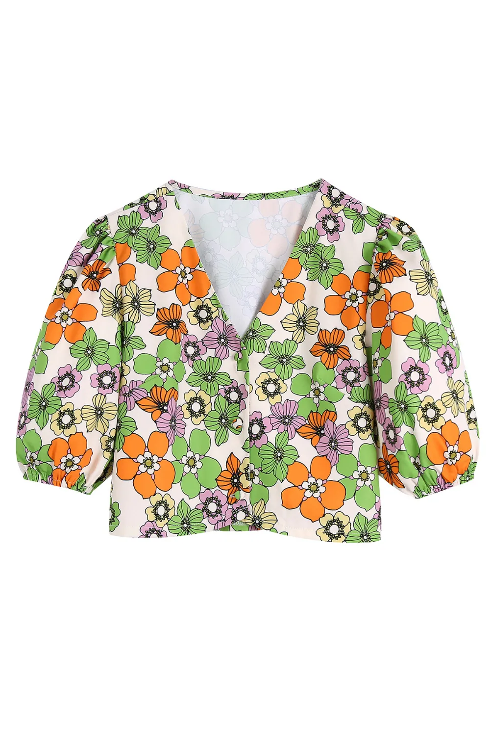 'Anita' Floral V-Neck Top & High Waist Shorts
