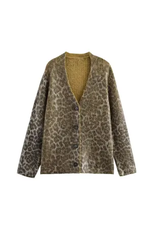 'Autumn' Gold-Plated Animal Print Knit Jacket
