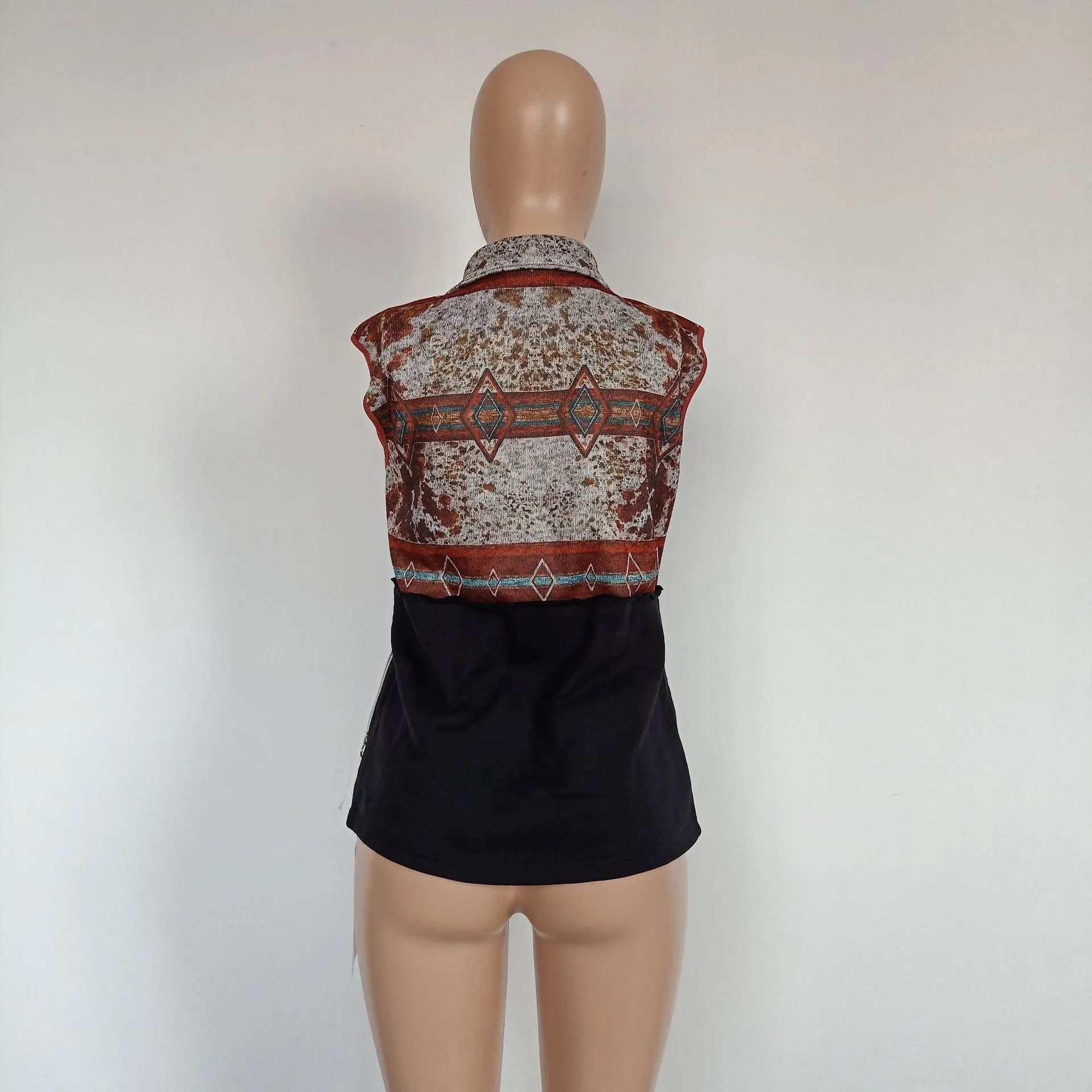 Autumn Outfits Aztec Zipper Pocket Vest Coat