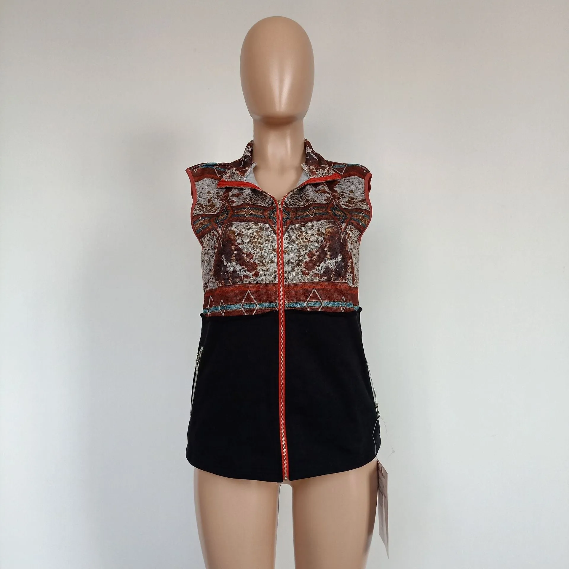 Autumn Outfits Aztec Zipper Pocket Vest Coat