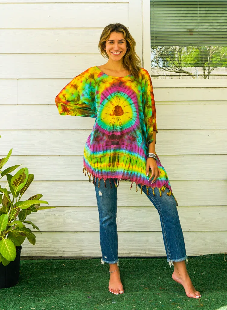 B4928- Hand Dyed Tunic Boho Kaftan Blouse Hippie Oversize Tops