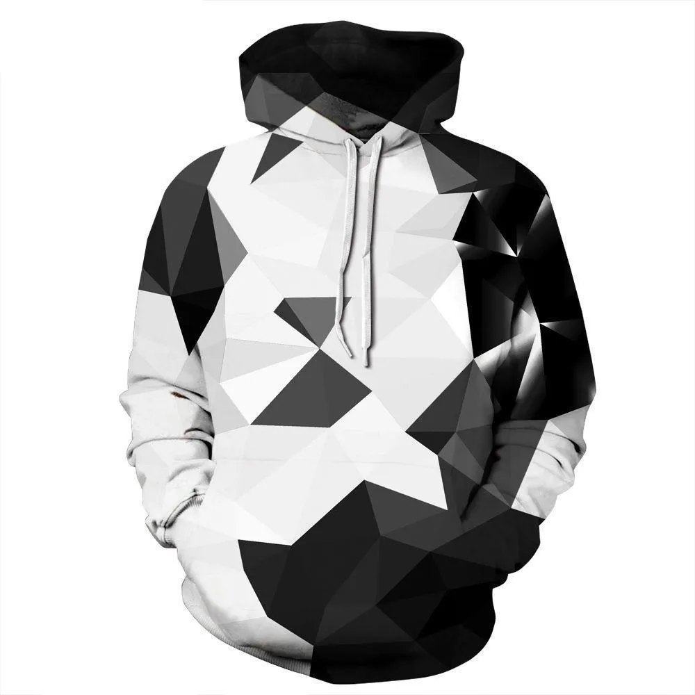 BFJmz Black And White Geometry 3D Printing Coat Leisure Sports Sweater Autumn And Winter