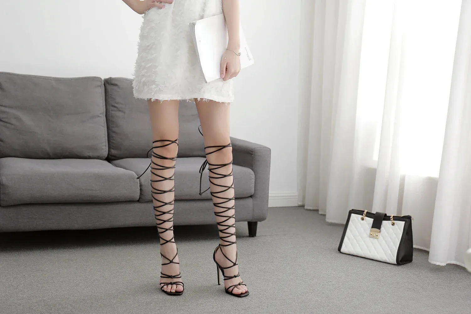binfenxie  -  New European and American Style Stiletto High Heel Women's Shoes Sexy Nightclub Female Sandals Fashion Bandage Cool Boots