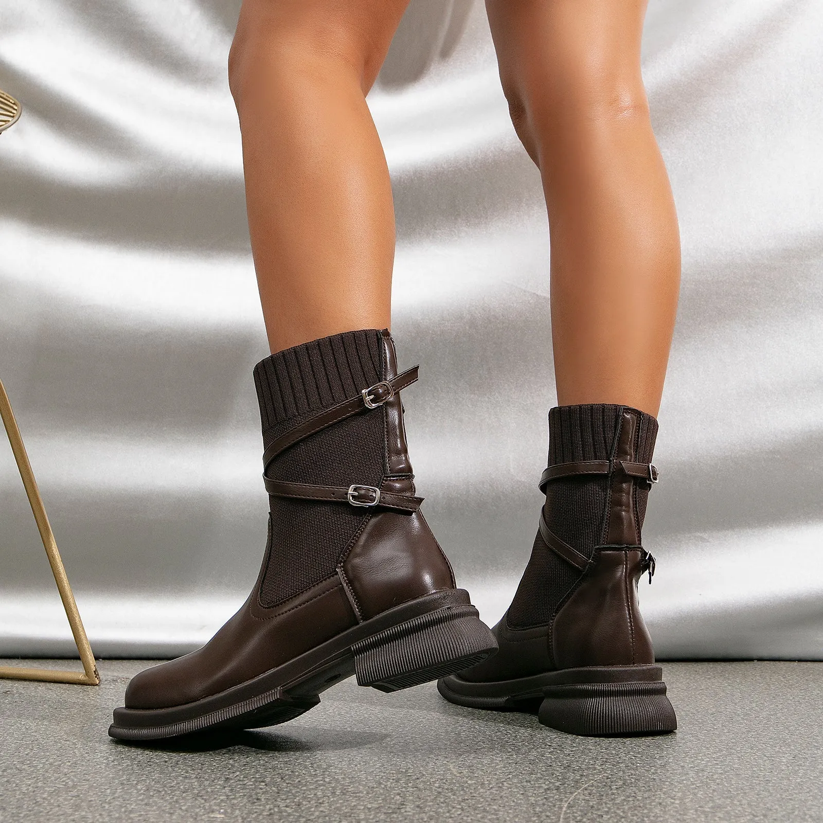 binfenxie- Strap Decor Ankle Boots