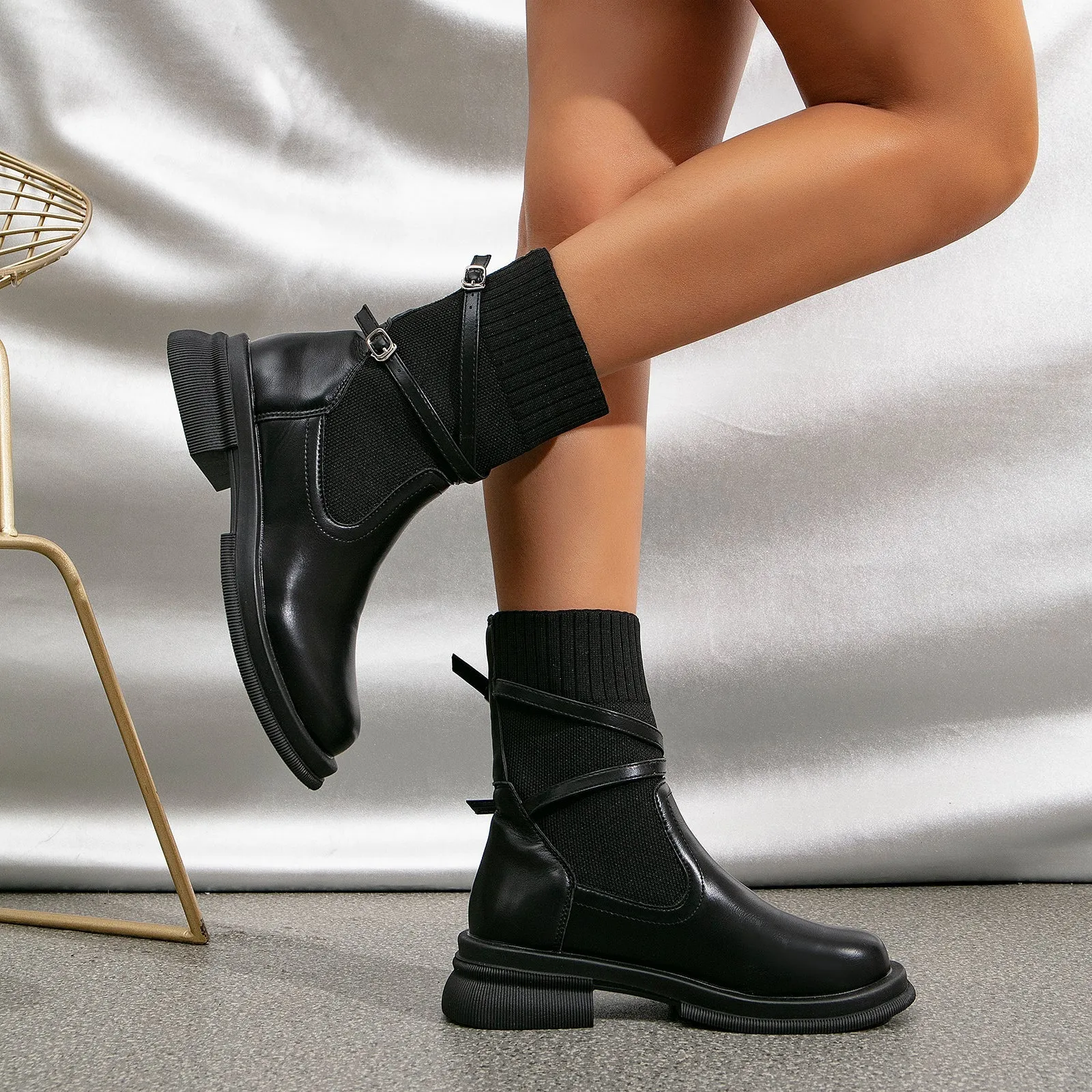 binfenxie- Strap Decor Ankle Boots