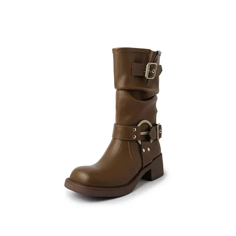 binfenxie Winter Cowboy Boots for Women Fashion Slip On Ladies Casual Short Boots Thick Bottom 2024