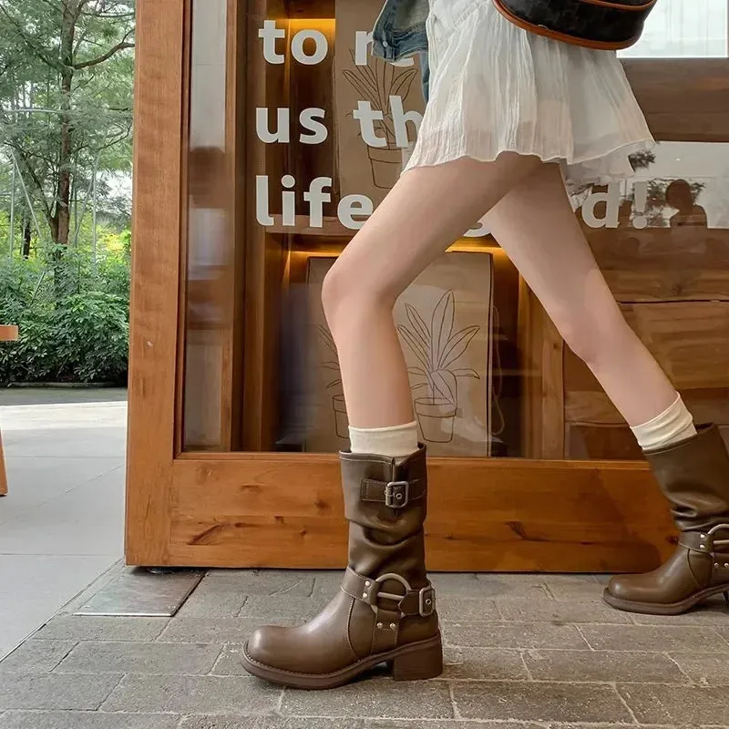 binfenxie Winter Cowboy Boots for Women Fashion Slip On Ladies Casual Short Boots Thick Bottom 2024
