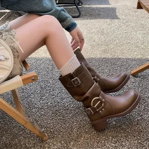 binfenxie Winter Cowboy Boots for Women Fashion Slip On Ladies Casual Short Boots Thick Bottom 2024
