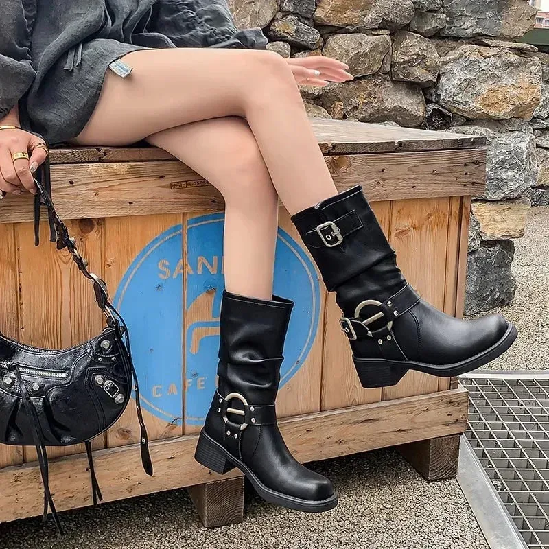 binfenxie Winter Cowboy Boots for Women Fashion Slip On Ladies Casual Short Boots Thick Bottom 2024