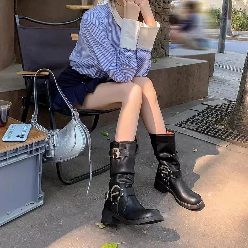 binfenxie Winter Cowboy Boots for Women Fashion Slip On Ladies Casual Short Boots Thick Bottom 2024