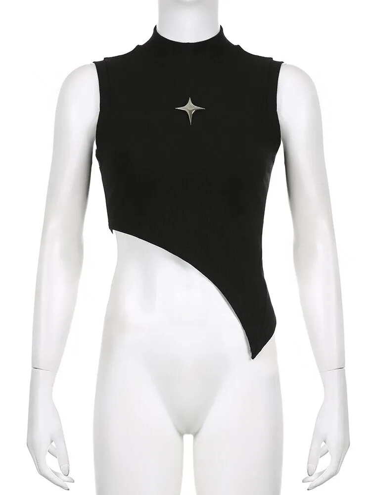 Black Asymmetric Crop Vest Top