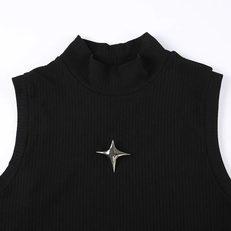 Black Asymmetric Crop Vest Top