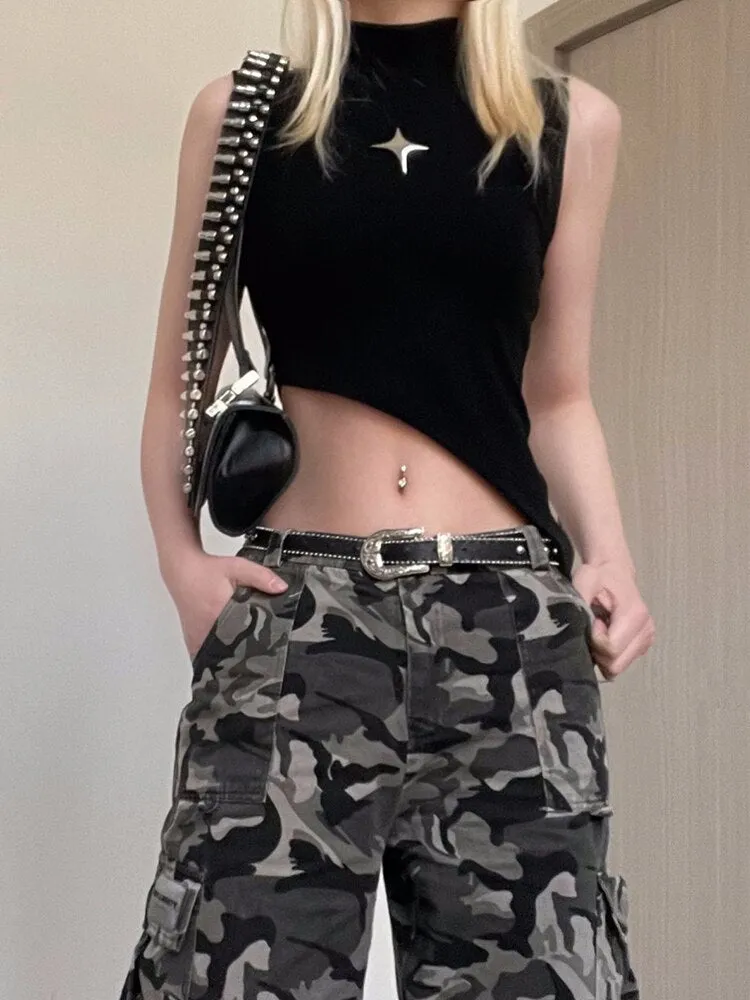 Black Asymmetric Crop Vest Top