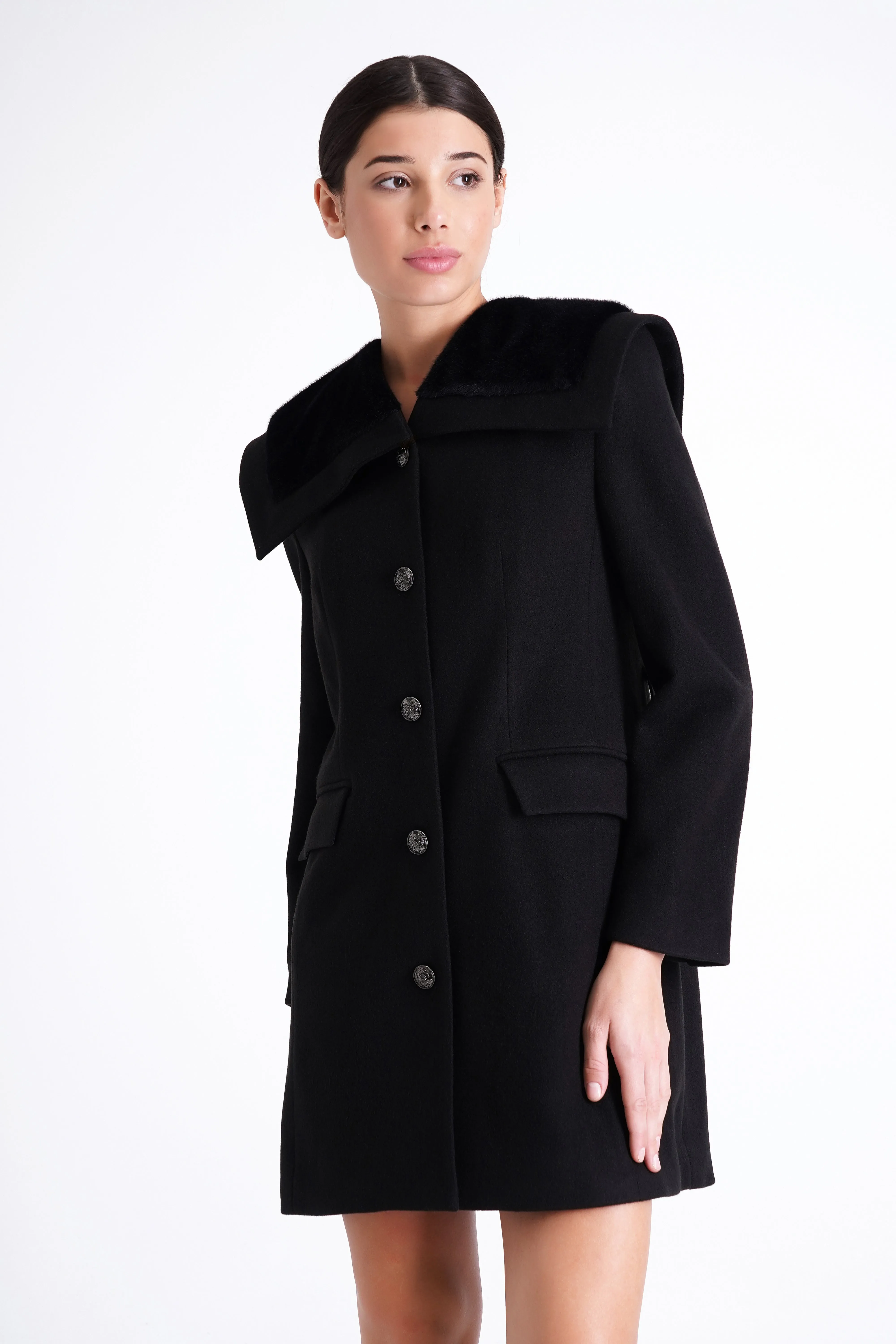 Black coat with fur neck