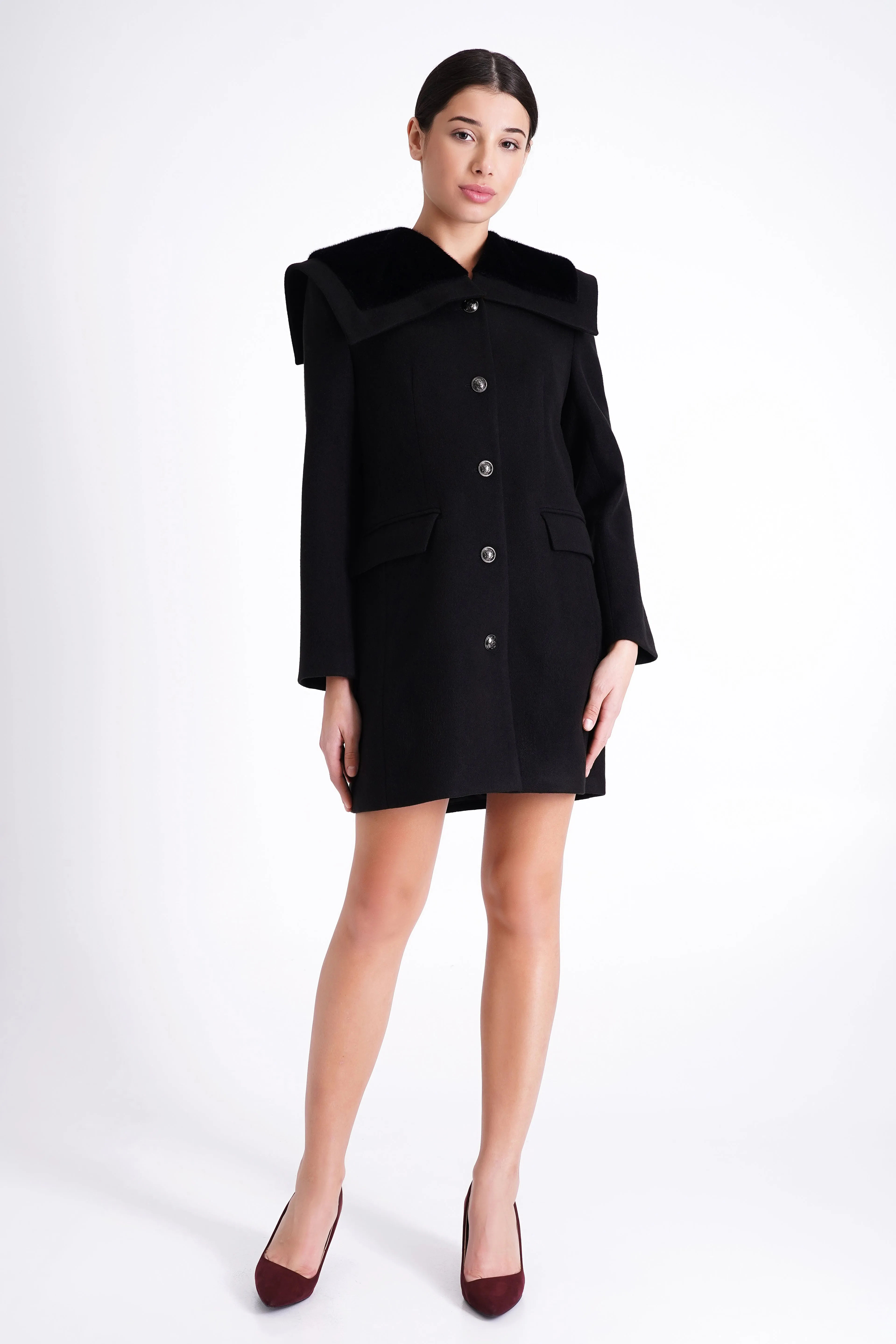 Black coat with fur neck