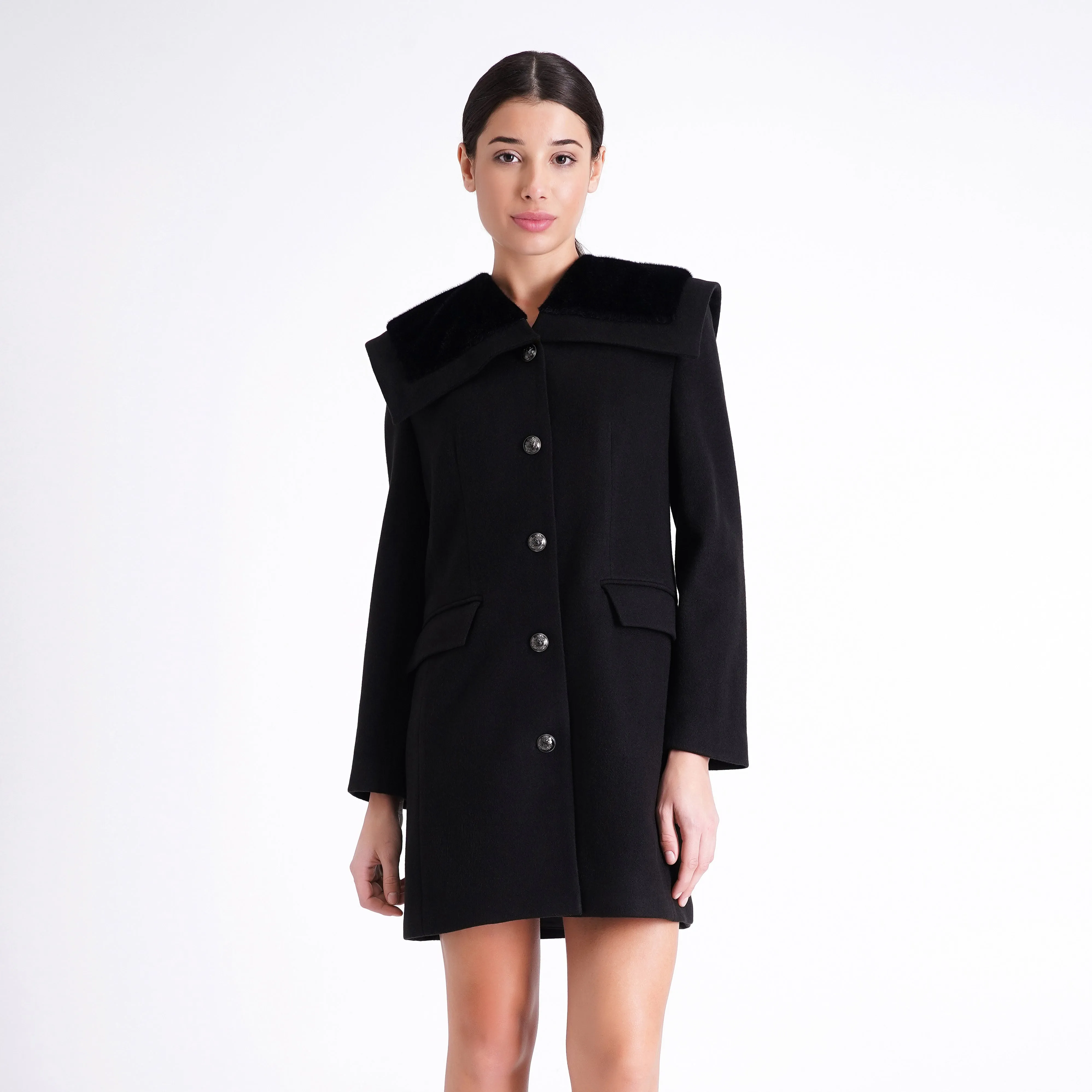 Black coat with fur neck