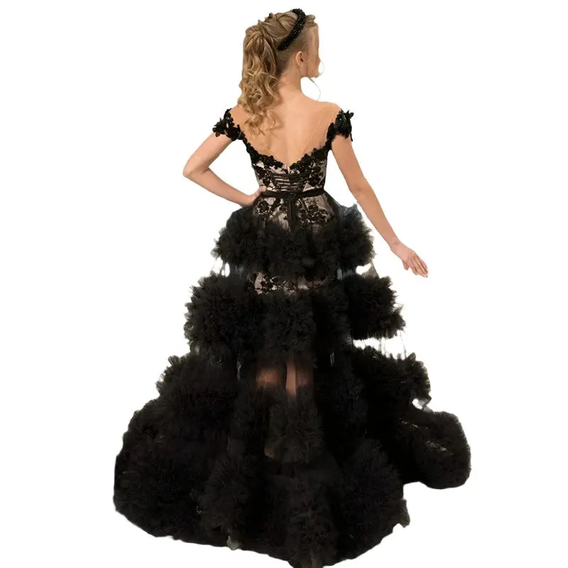 Black Layered Lace Floral Dress