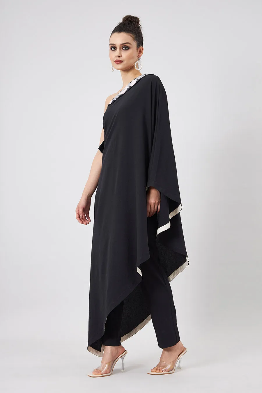 Black One-Shoulder Kaftan & Pant Set