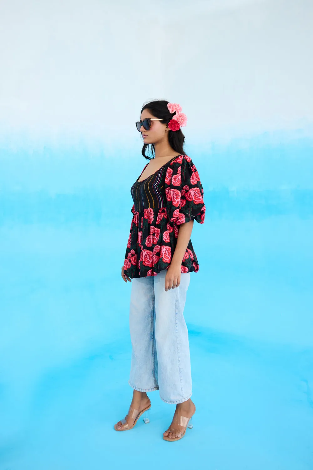 Black Rose Peplum Top