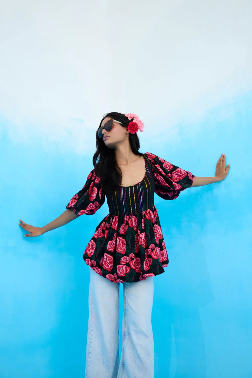Black Rose Peplum Top