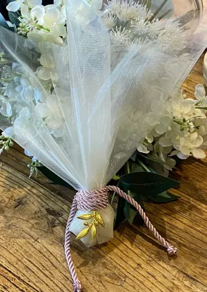 Bomboniere - Dusty Pink Rope with Olive Branch on Tall Organza