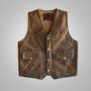 Brown Mens Western Cowboy Biker Leather Vest