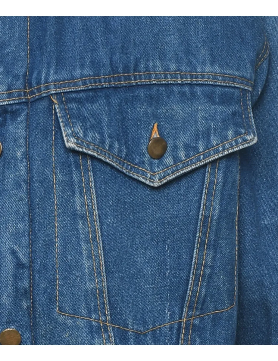 Button Front Shearling Denim Jacket - L