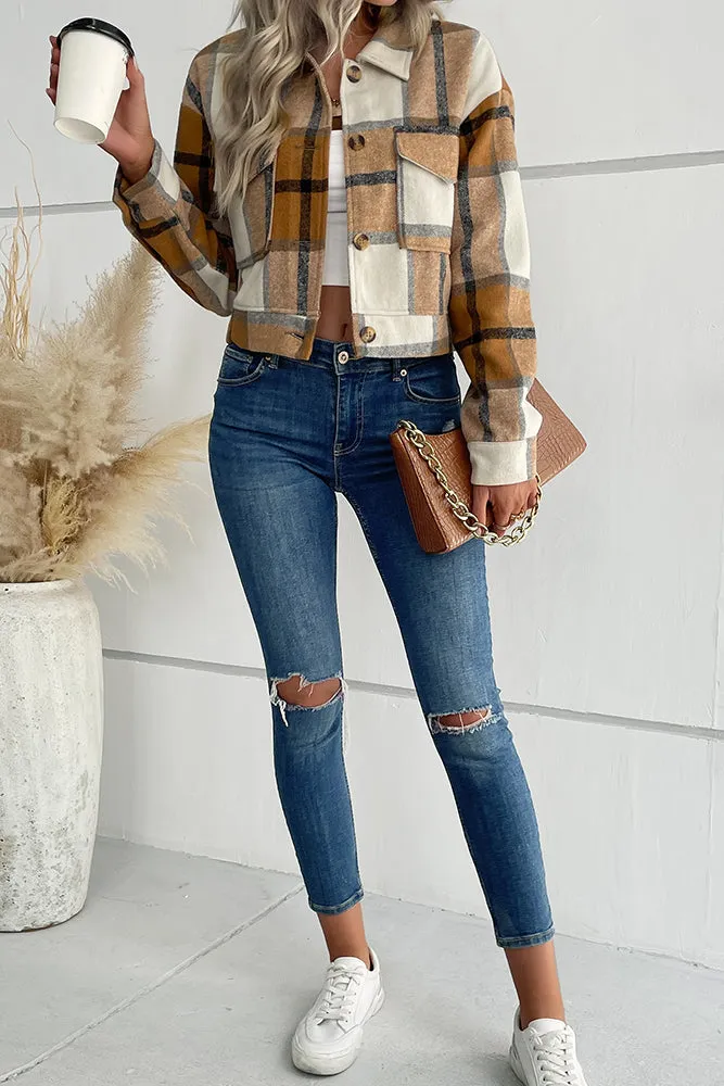 Button Up Short Plaid Jacket Winter Outfits Coat