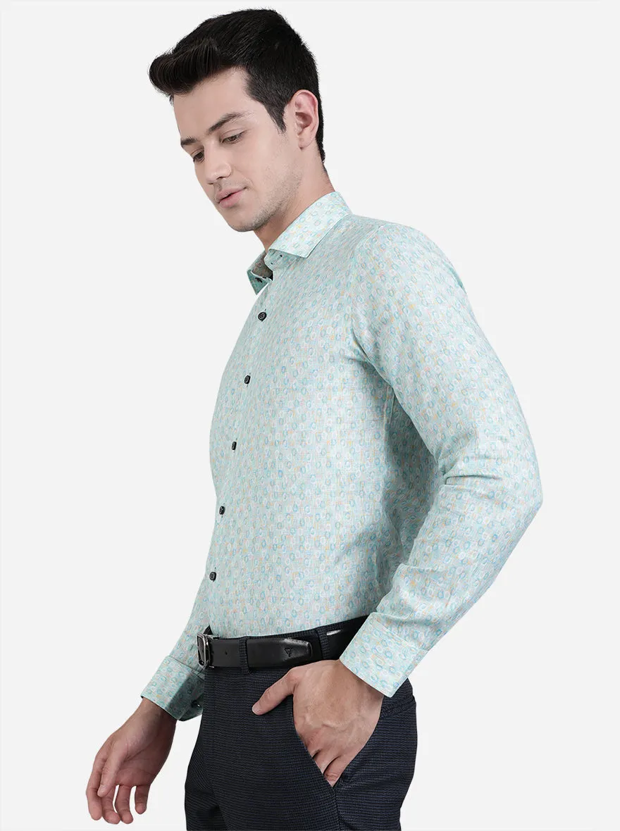 Celery Green Printed Slim Fit Party Wear Shirt | JB Studio