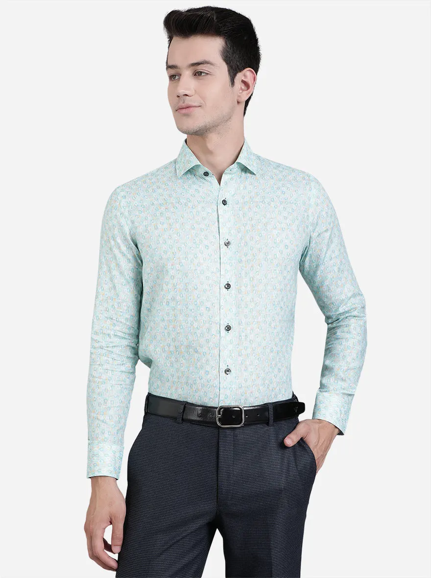 Celery Green Printed Slim Fit Party Wear Shirt | JB Studio