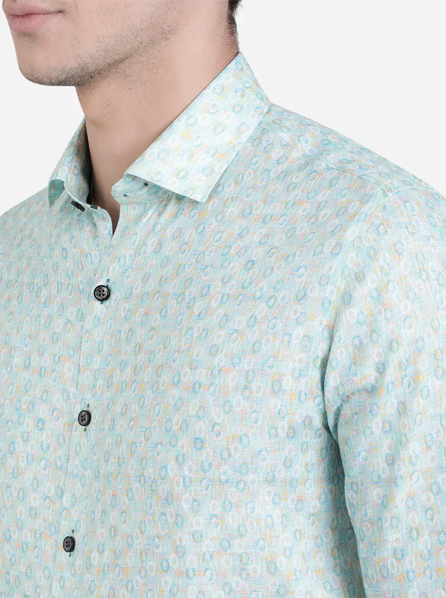 Celery Green Printed Slim Fit Party Wear Shirt | JB Studio