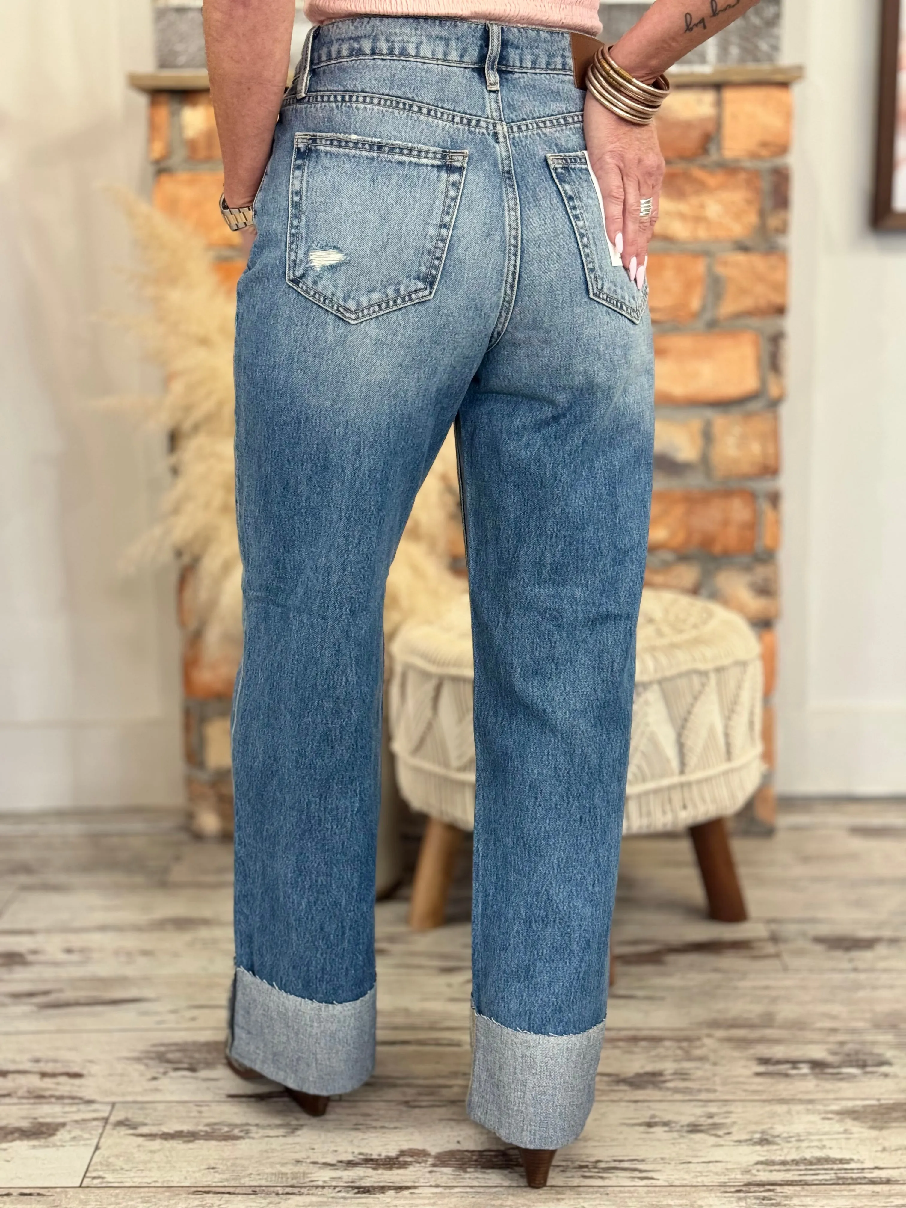 Crossover Cuffed Dad Jeans