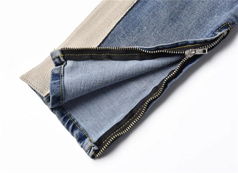 Distressed Knee Ripped Side Stripe Ankle Zipper Jeans