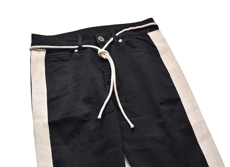 Distressed Knee Ripped Side Stripe Ankle Zipper Jeans