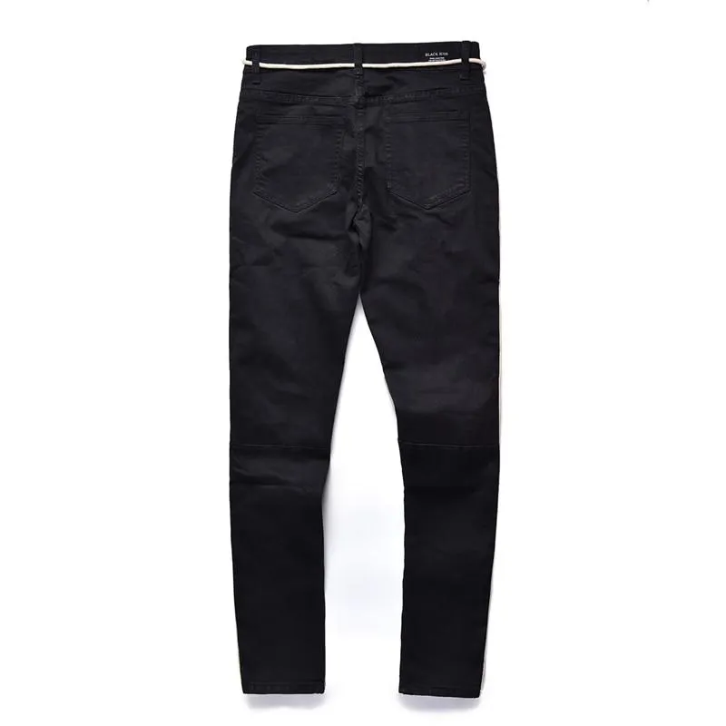 Distressed Knee Ripped Side Stripe Ankle Zipper Jeans